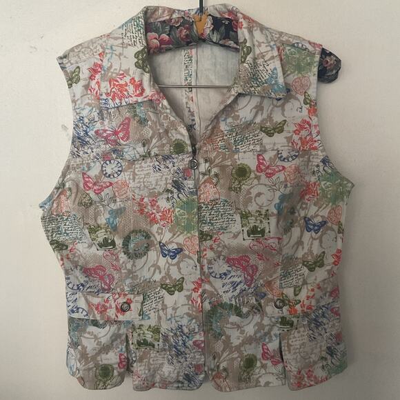 Christopher & Banks Multicolor Butterfly Print Zip Front Vest Top S - Picture 4 of 9